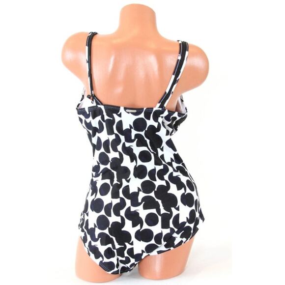 DKNY Geo Mesh-Trim One-Piece Black White V-Neck Swimsuit NWT 16 - Picture 4 of 4